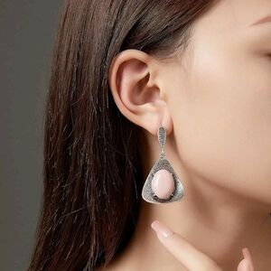 Medieval Triangle Pink Agate Earrings